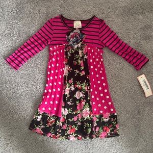 NWT Babydoll spring dress. Pink Vanilla, pink and black floral size 6 girls.